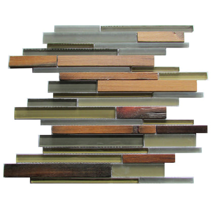 Ambergris Reed Mixed Media Random Strips 12-in x 12-in Glass Mosaic Wall Tile( 10 sq. ft. /Box )