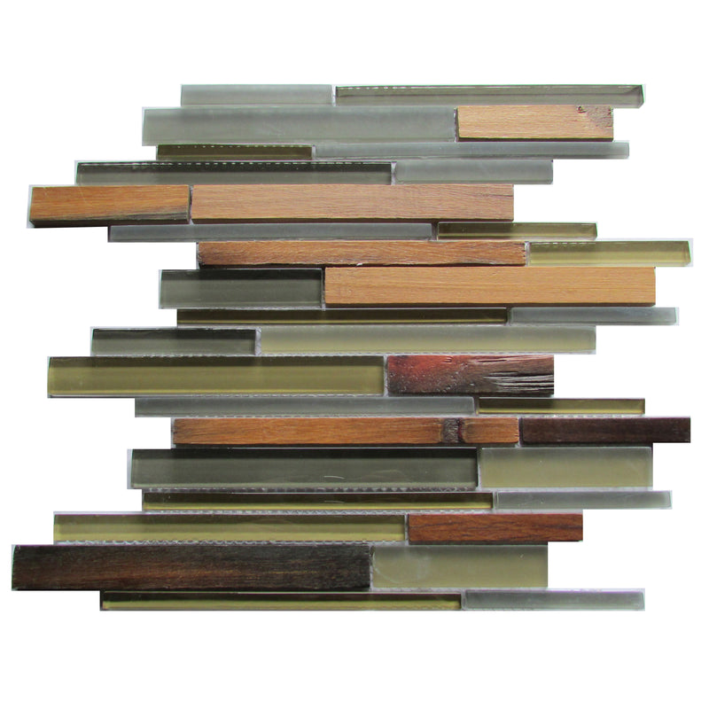 Ambergris Reed Mixed Media Random Strips 12-in x 12-in Glass Mosaic Wall Tile( 10 sq. ft. /Box )