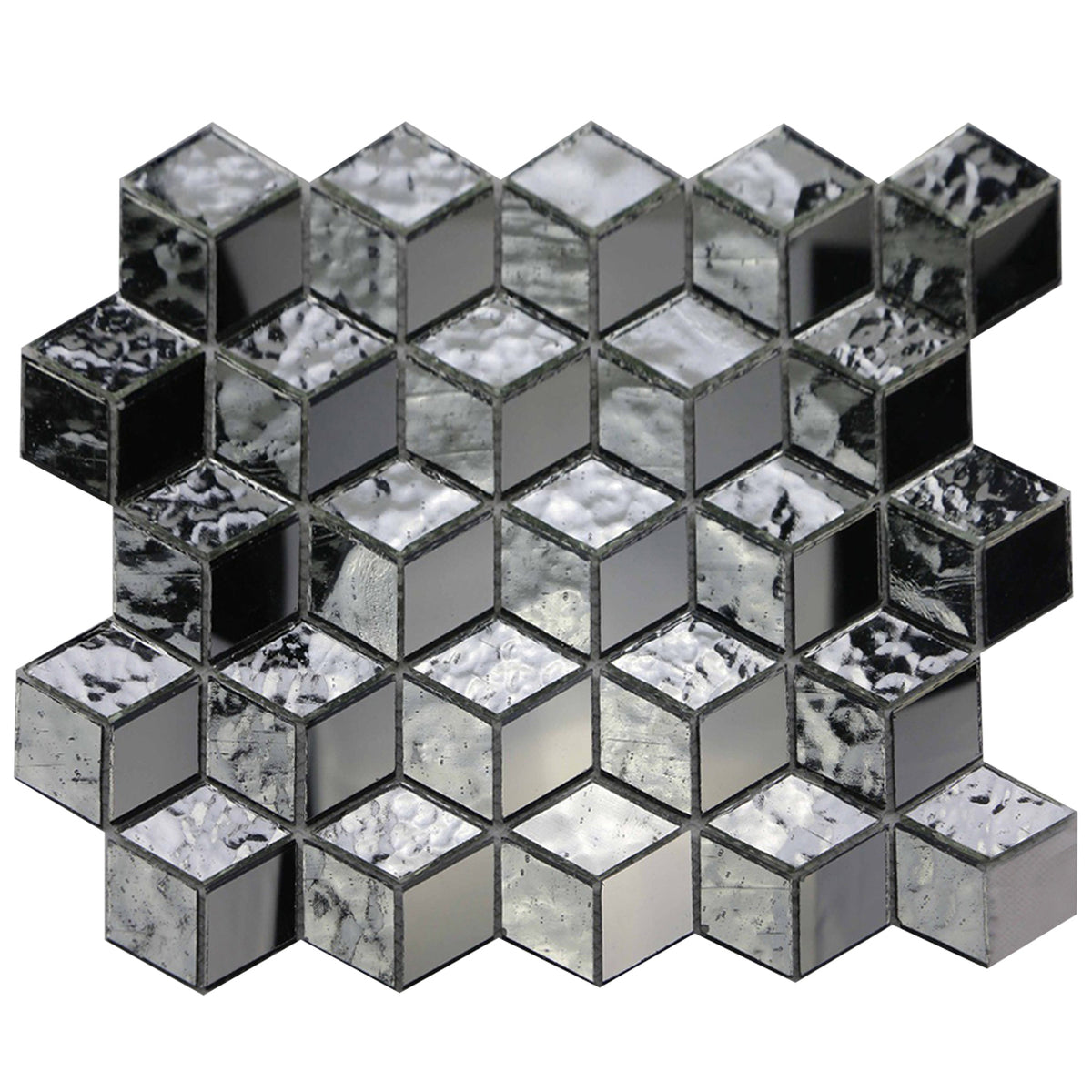 Silver Cubes Pattern 12-in x 12-1/2-in Glass Mosaic Wall Tile( 15.6 sq. ft. /Box )