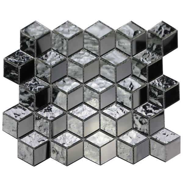 Silver Cubes Pattern 12-in x 12-1/2-in Glass Mosaic Wall Tile(1.04-sq. ft/ Piece)