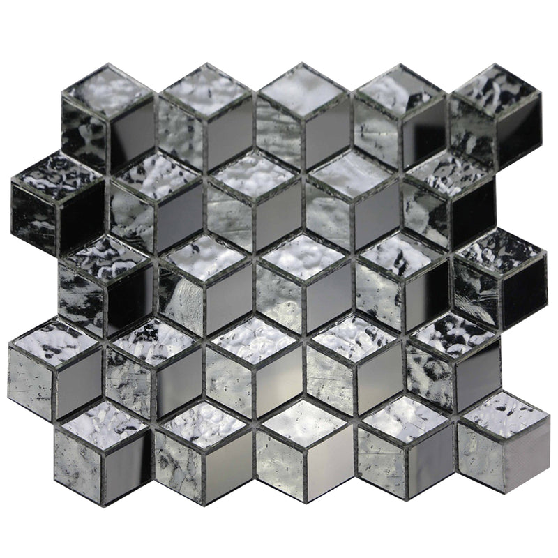 Silver Cubes Pattern 12-in x 12-1/2-in Glass Mosaic Wall Tile( 15.6 sq. ft. /Box )