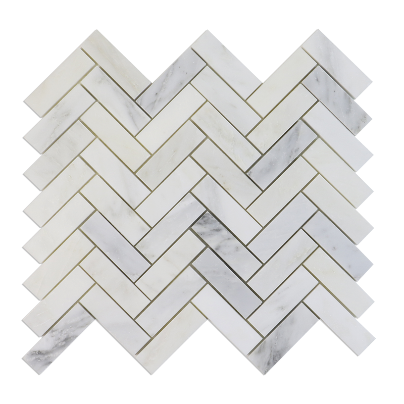 Oriental White Herringbone 12-1/2-in x 11-in Polished Marble Mosaic Wall Tile( 4.75 sq. ft. /Box )