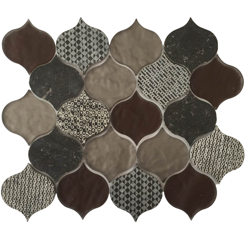 3-in Decorative Droplet arabesque Lantern 12-in x 10-in Marble & Glass Mosaic Wall Tile( 4 sq. ft. /Box )