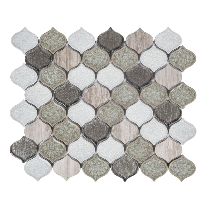 Feather Pattern Wooden White/Crackle Mix Mosaic