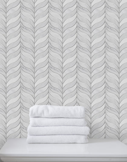 Oriental White Synergy Weave 12-in x 11-in Polished Marble Mosaic Wall Tile( 4.6 sq. ft. /Box )
