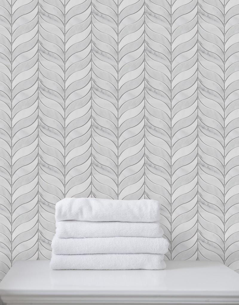 Oriental White Synergy Weave 12-in x 11-in Polished Marble Mosaic Wall Tile( 4.6 sq. ft. /Box )