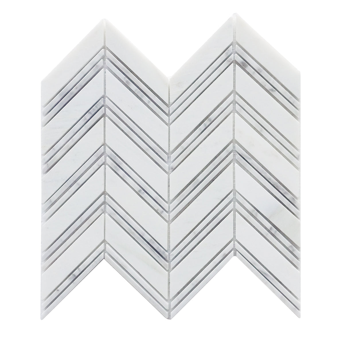 Carrara & Oriental White Chevron 12-in x 12-in Polished  Marble Mosaic Wall Tile( 5 sq. ft. /Box )