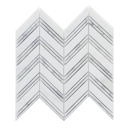 Carrara & Oriental White Chevron 12-in x 12-in Polished  Marble Mosaic Wall Tile( 5 sq. ft. /Box )