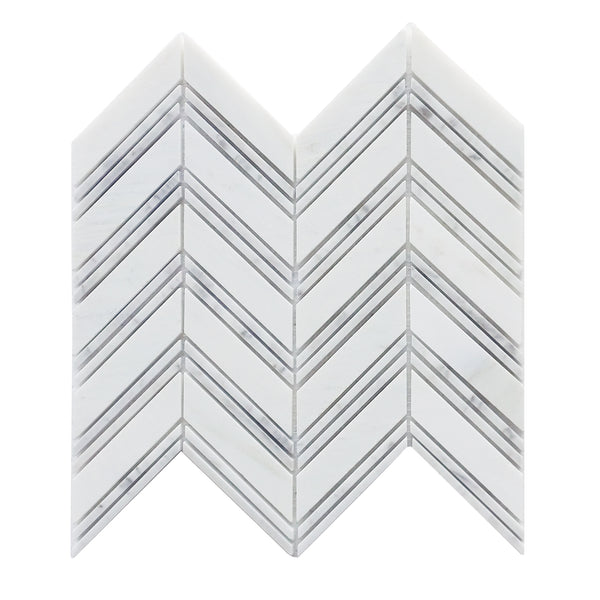 Carrara & Oriental White Chevron 12-in x 12-in Polished  Marble Mosaic Wall Tile(1-sq. ft/ Piece)