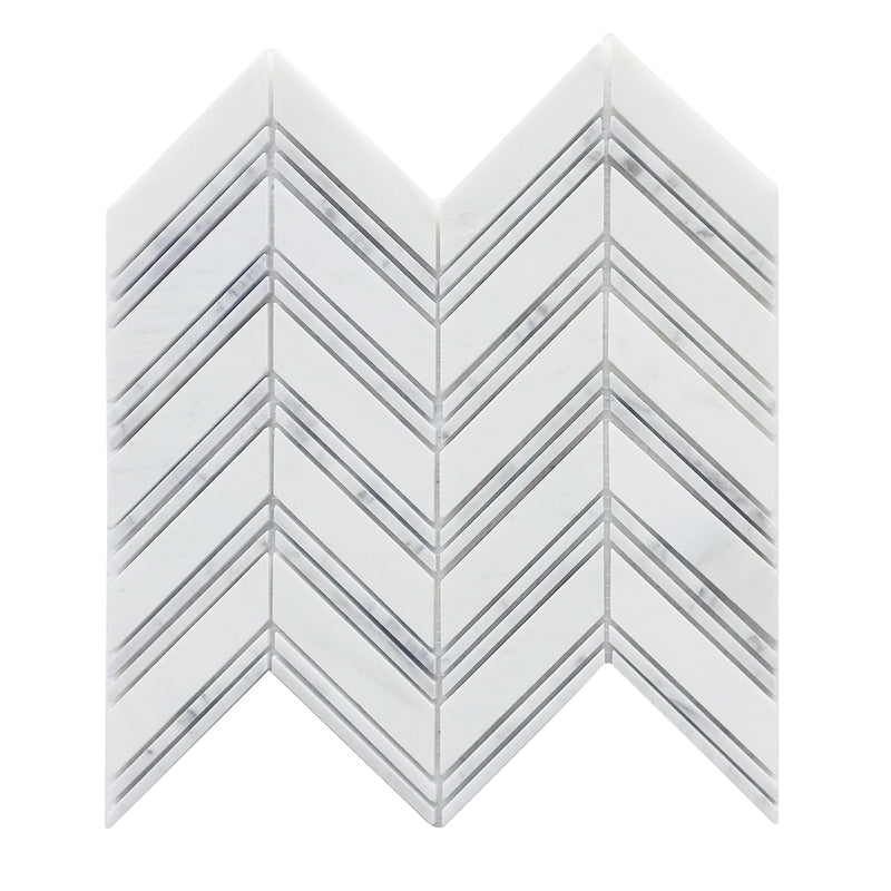 Carrara & Oriental White Chevron 12-in x 12-in Polished  Marble Mosaic Wall Tile( 5 sq. ft. /Box )