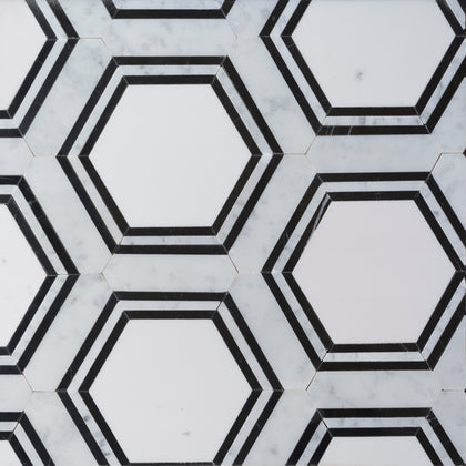 Black & White Hexagon 16-in x 14-in Polished Waterjet Mosaic Floor and Wall Tile( 7.8 sq. ft. /Box )