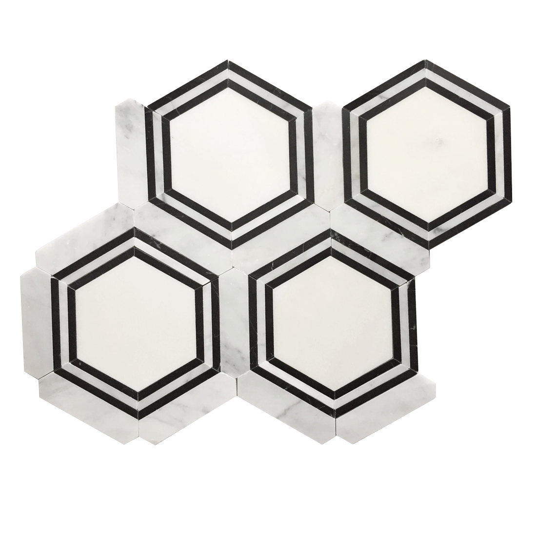 Black & White Hexagon 16-in x 14-in Polished Waterjet Mosaic Floor and Wall Tile( 7.8 sq. ft. /Box )