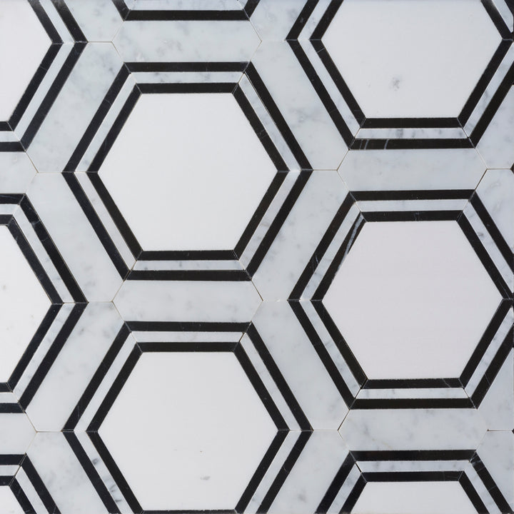 Black & White Hexagon Waterjet Mosaic