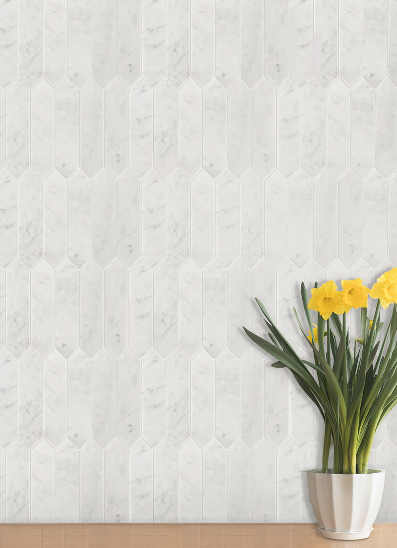 Carrara Elongated Hexagon 14-in x 12-in Polished Marble Mosaic Wall Tile( 5.85 sq. ft. /Box )
