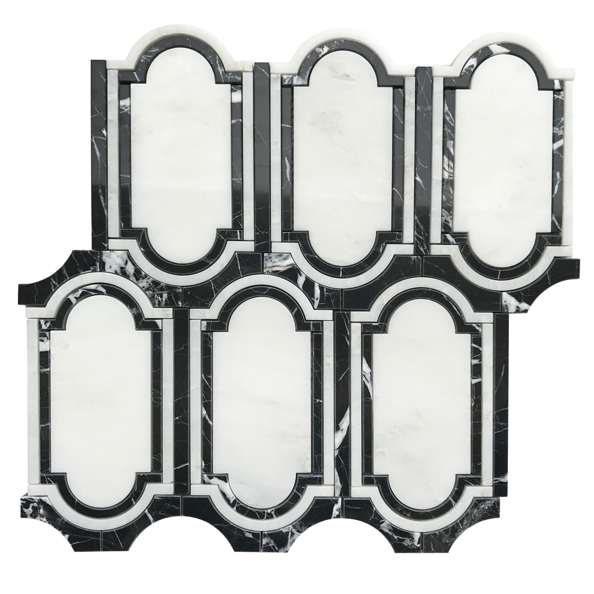 Windows Pattern Oriental Black & White 12-in x 12-in Waterjet Mosaic Floor and Wall Tile( 6 sq. ft. /Box )