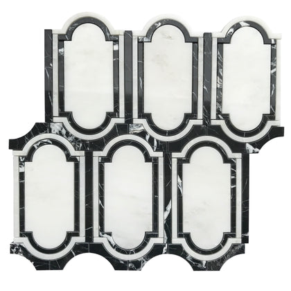 Windows Pattern Oriental Black & White 12-in x 12-in Waterjet Mosaic Floor and Wall Tile( 6 sq. ft. /Box )