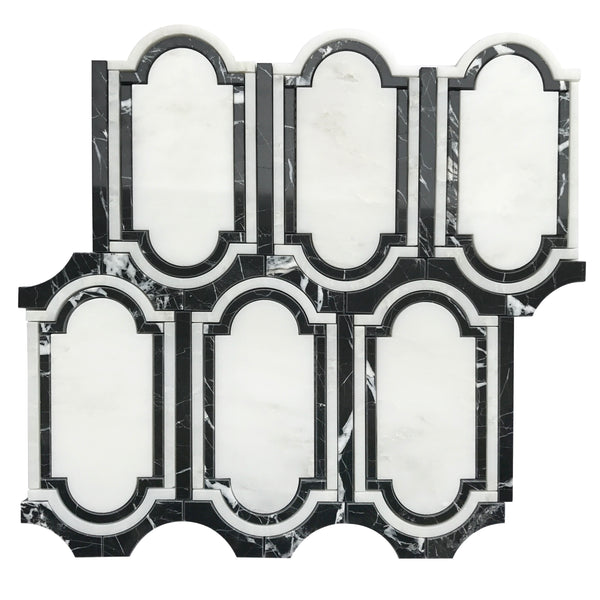 Windows Pattern Oriental Black & White 12-in x 12-in Waterjet Mosaic Floor and Wall Tile(1-sq. ft/ Piece)