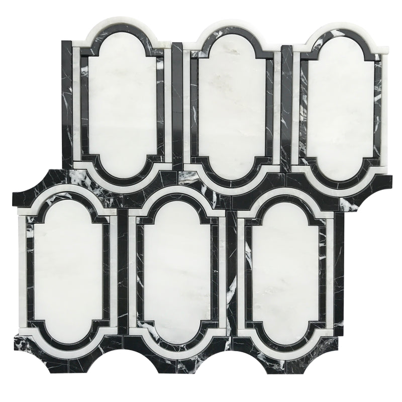 Windows Pattern Oriental Black & White 12-in x 12-in Waterjet Mosaic Floor and Wall Tile( 6 sq. ft. /Box )