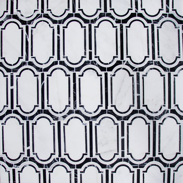 Windows Pattern Oriental Black & White 12-in x 12-in Waterjet Mosaic Floor and Wall Tile( 6 sq. ft. /Box )