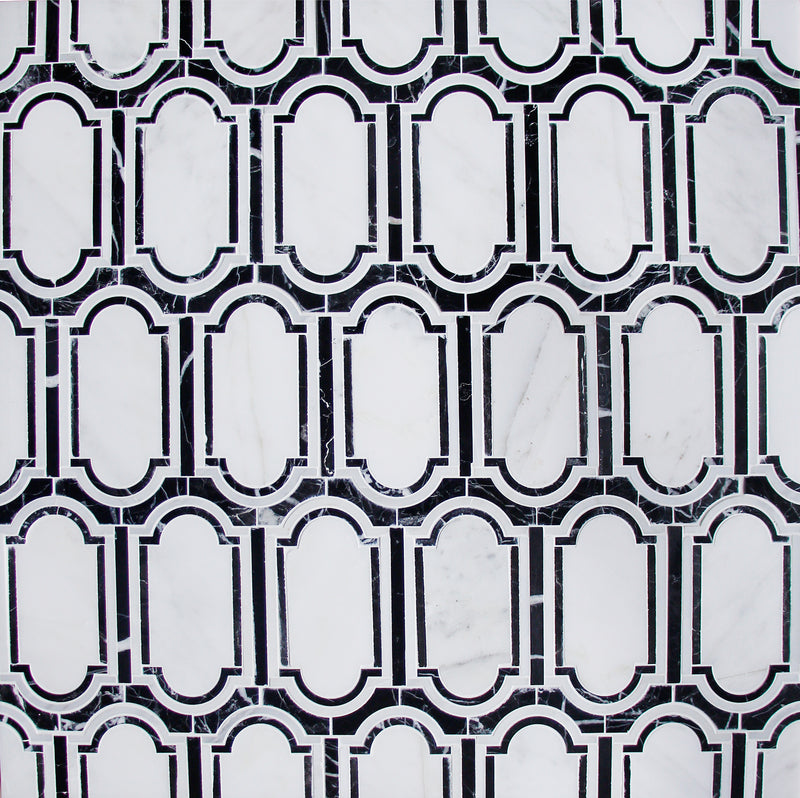 Windows Pattern Oriental Black & White 12-in x 12-in Waterjet Mosaic Floor and Wall Tile( 6 sq. ft. /Box )