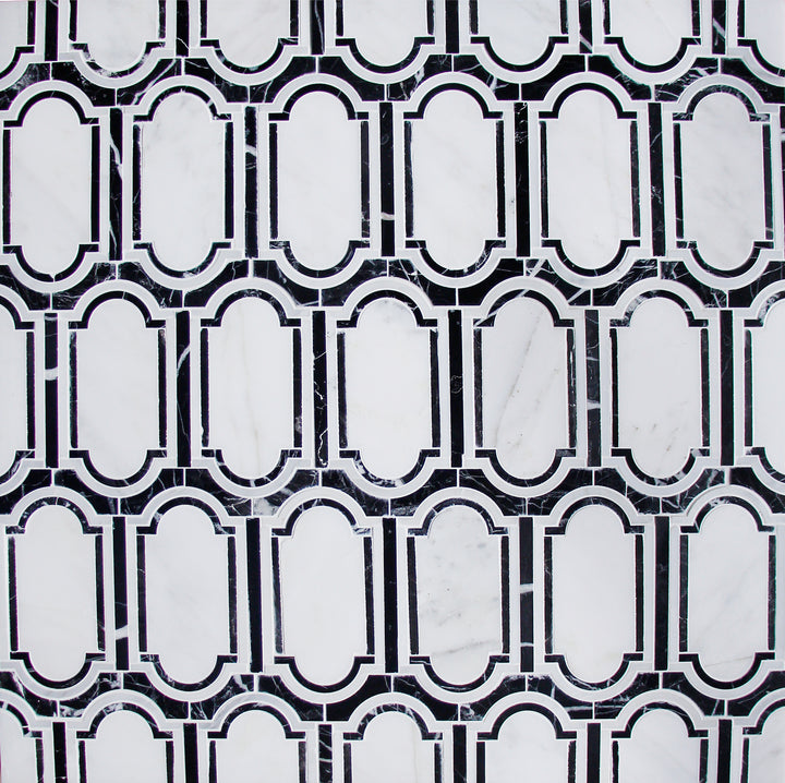 Windows Pattern Oriental Black & White Waterjet Mosaic