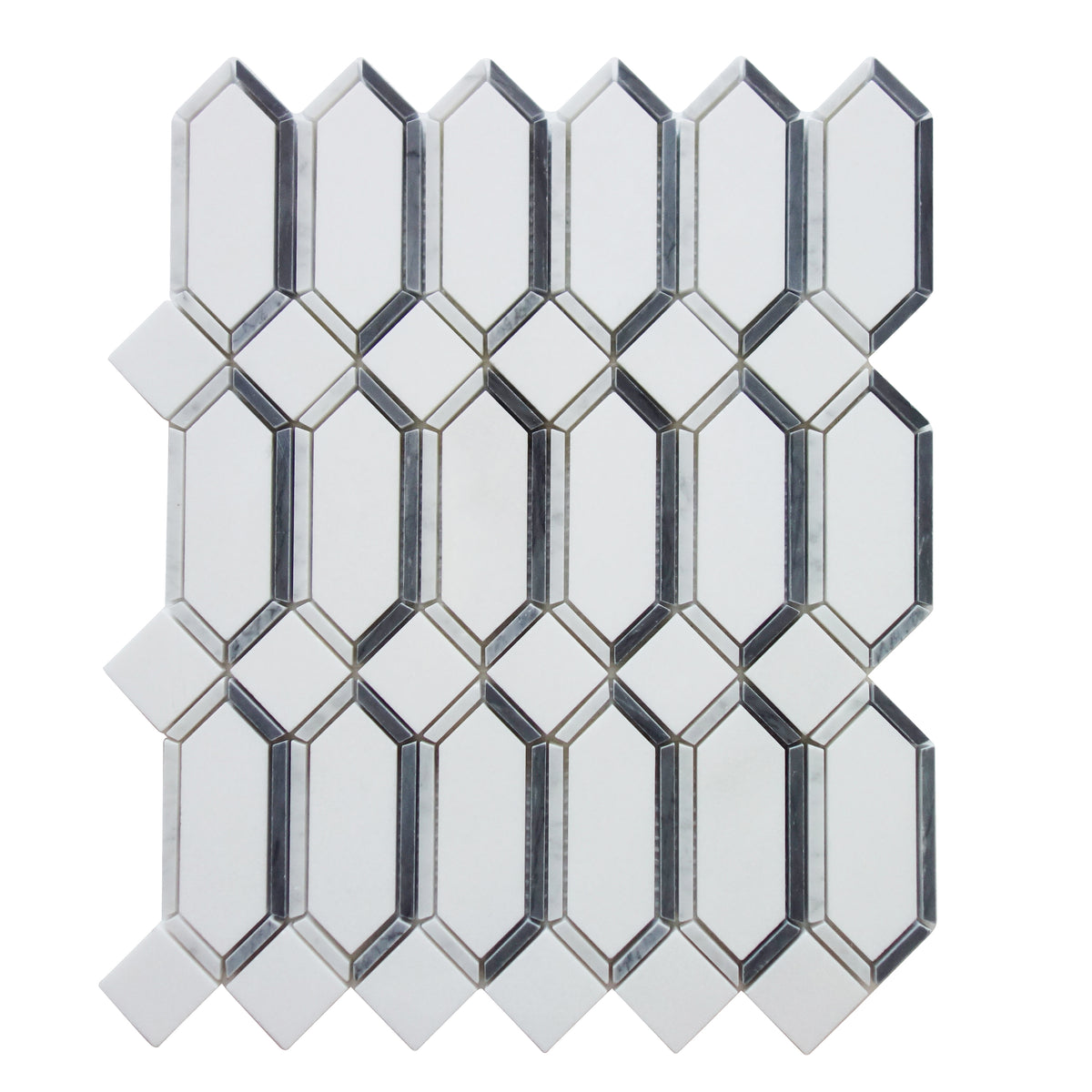 15-in x 12-in Elongated Hexagon Diamond White & Gray  Marble Mosaic  Wall Tile( 6.25 sq. ft. /Box )
