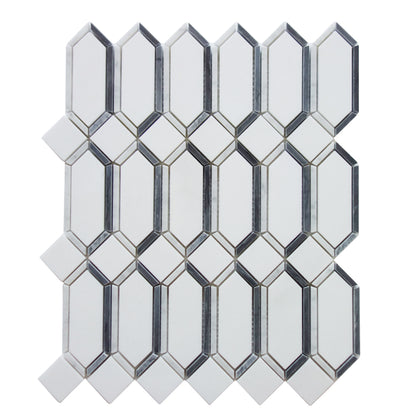 15-in x 12-in Elongated Hexagon Diamond White & Gray  Marble Mosaic  Wall Tile( 6.25 sq. ft. /Box )
