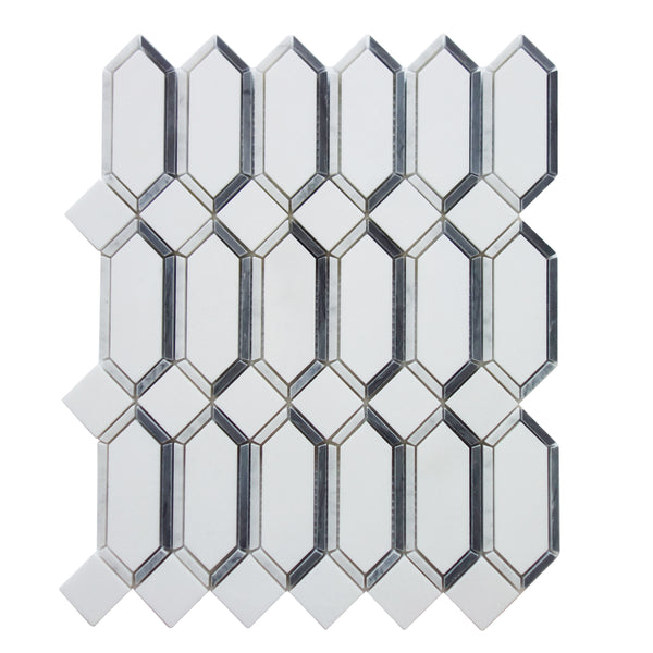 15-in x 12-in Elongated Hexagon Diamond White & Gray  Marble Mosaic  Wall Tile(1.25-sq. ft/ Piece)