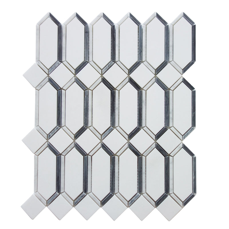15-in x 12-in Elongated Hexagon Diamond White & Gray  Marble Mosaic  Wall Tile( 6.25 sq. ft. /Box )