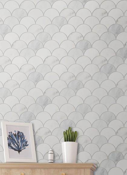 12-in x 12-in Polished Oriental White Shell Marble Mosaic Wall Tile( 5 sq. ft. /Box )