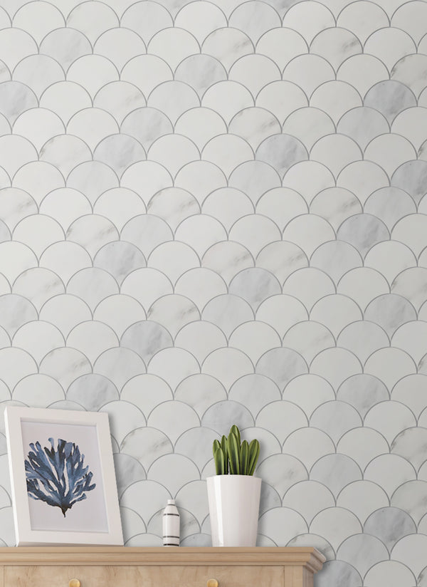 12-in x 12-in Polished Oriental White Shell Marble Mosaic Wall Tile( 5 sq. ft. /Box )
