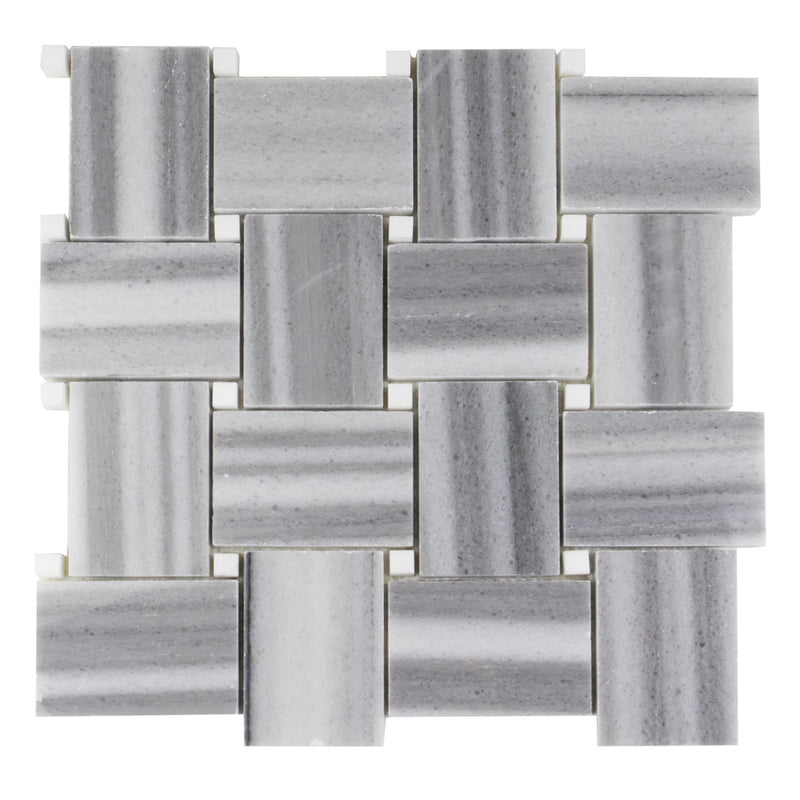 Zebra Basketweave 11-in x 11-in Polished Marble Mosaic Floor and Wall Tile( 4.15 sq. ft. /Box )