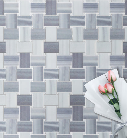 Zebra Basketweave Polished Marble Mosaic Floor and Wall Tile - Sample (Product Shown is Full Size)