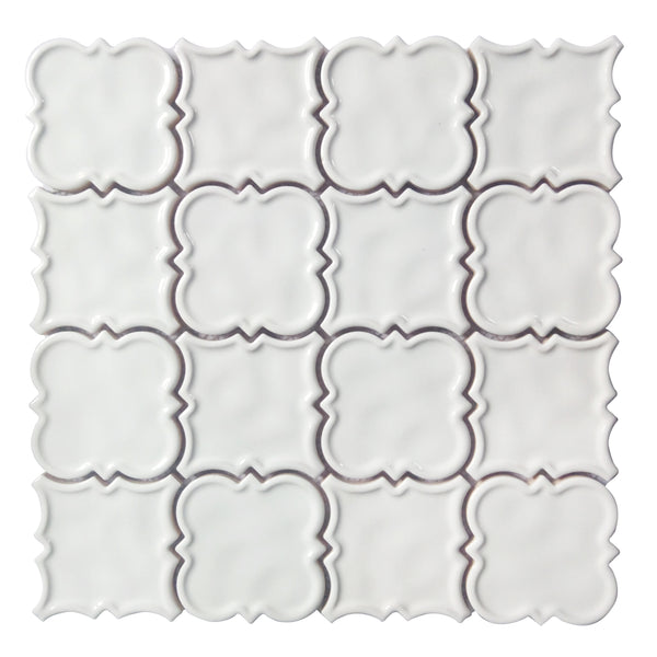 White Square Pattern 12-in x 12-in Ceramic Mosaic Floor and Wall Tile(1-sq. ft/ Piece)
