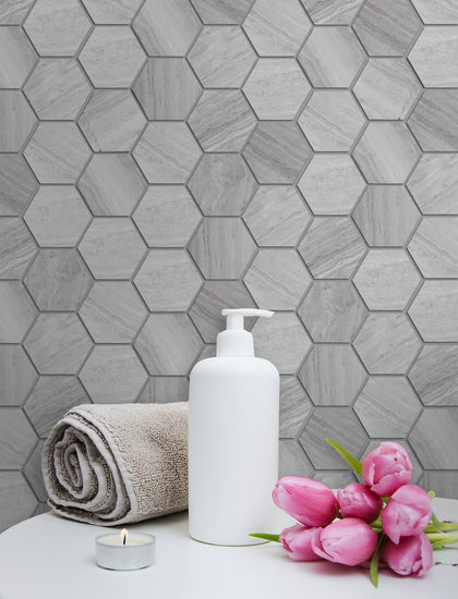 Wooden White Hexagon Honed Marble Mosaic Wall Tile - Sample (Product Shown is Full Size)