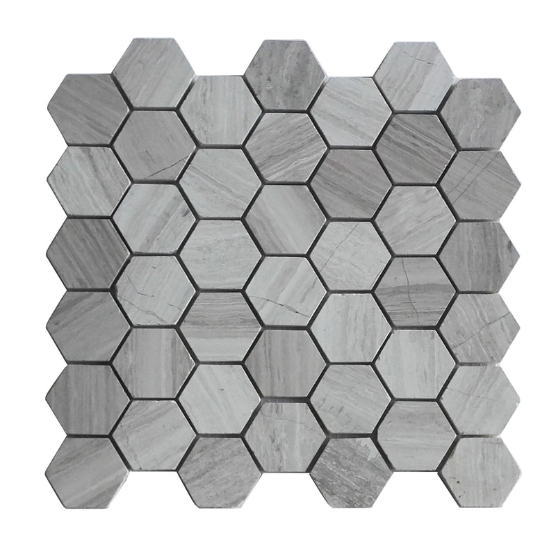 2-in Wooden White Hexagon 12-in x 12-in Honed Marble Mosaic Wall Tile( 5 sq. ft. /Box )