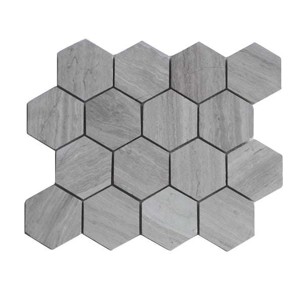 3-in Wooden White Hexagon 12-in x 10-in Honed Marble Mosaic Wall Tile(0.83-sq. ft/ Piece)