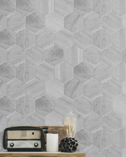 Wooden White Hexagon Honed Marble Mosaic Wall Tile - Sample (Product Shown is Full Size)