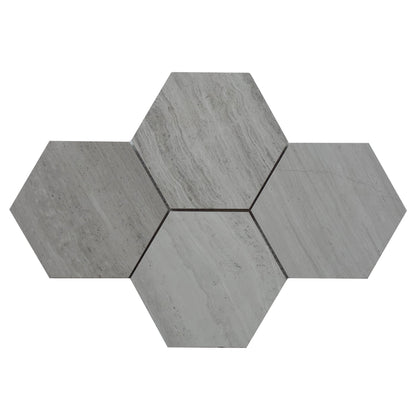 6-in Wooden White Hexagon 12-in x 10-in Honed Marble Mosaic Wall Tile( 4.15 sq. ft. /Box )