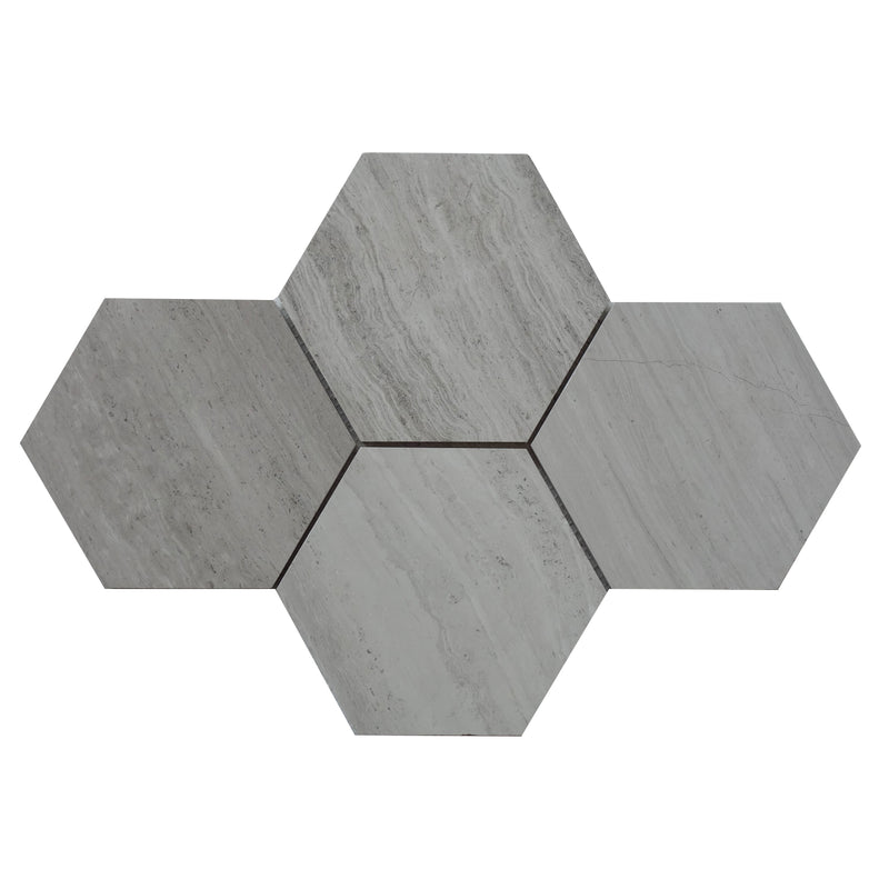 6-in Wooden White Hexagon 12-in x 10-in Honed Marble Mosaic Wall Tile( 4.15 sq. ft. /Box )