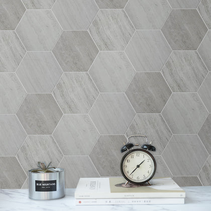 6-in Wooden White Hexagon 12-in x 10-in Honed Marble Mosaic Wall Tile( 4.15 sq. ft. /Box )