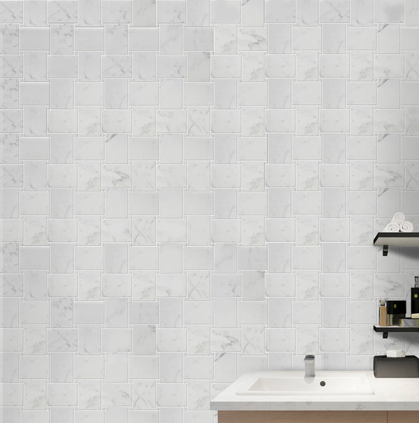Calacatta Basketweave Polished Mosaic Floor and Wall Tile - Sample (Product Shown is Full Size)