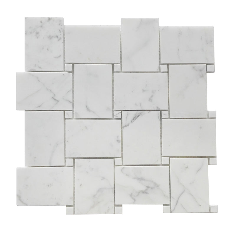Calacatta Basketweave 11-in x 11-in Polished Mosaic Floor and Wall Tile( 4.2 sq. ft. /Box )