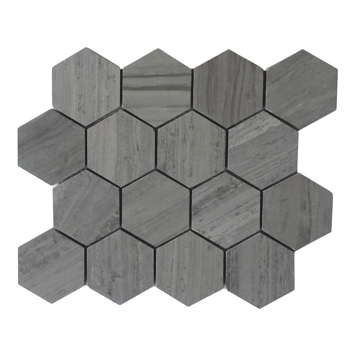 3-in Athens Gray Hexagon 12-in x 11-in Honed Mosaic Floor and Wall Tile ( 4.6 sq. ft. /Box )