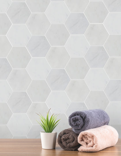 6-in Oriental White Hexagon 12-in x 10-in Honed Mosaic Wall Tile ( 4.15 sq. ft. /Box )