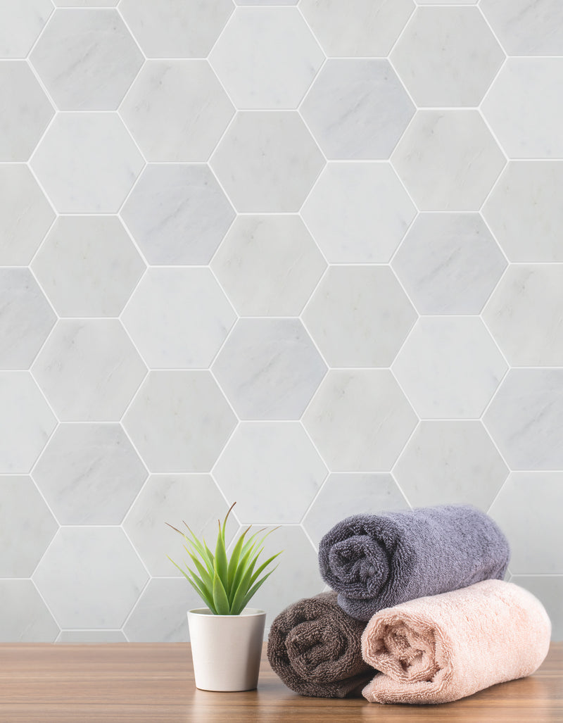 6-in Oriental White Hexagon 12-in x 10-in Honed Mosaic Wall Tile ( 4.15 sq. ft. /Box )