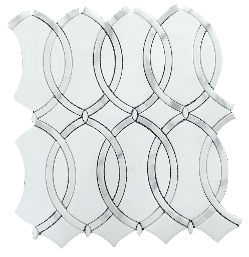 Thassos with Carrara White 12-1/2-in x 11-in Waterjet Mosaic Floor and Wall Tile( 4.75 sq. ft. /Box )