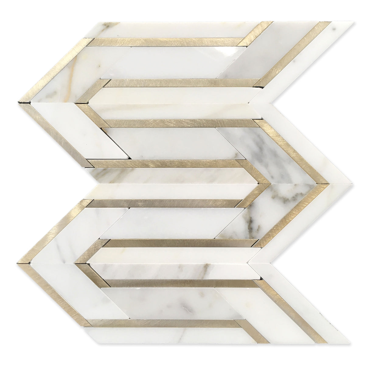Arrows-Calacatta Gold with Gold Metal Accents 12-in x 9-in Polished Waterjet Mosaic Wall Tile( 3.55 sq. ft. /Box )