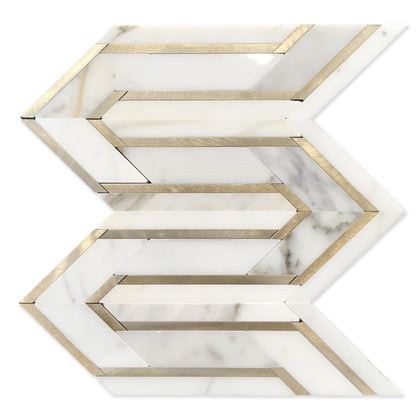 Arrows-Calacatta Gold with Gold Metal Accents 12-in x 9-in Polished Waterjet Mosaic Wall Tile( 3.55 sq. ft. /Box )