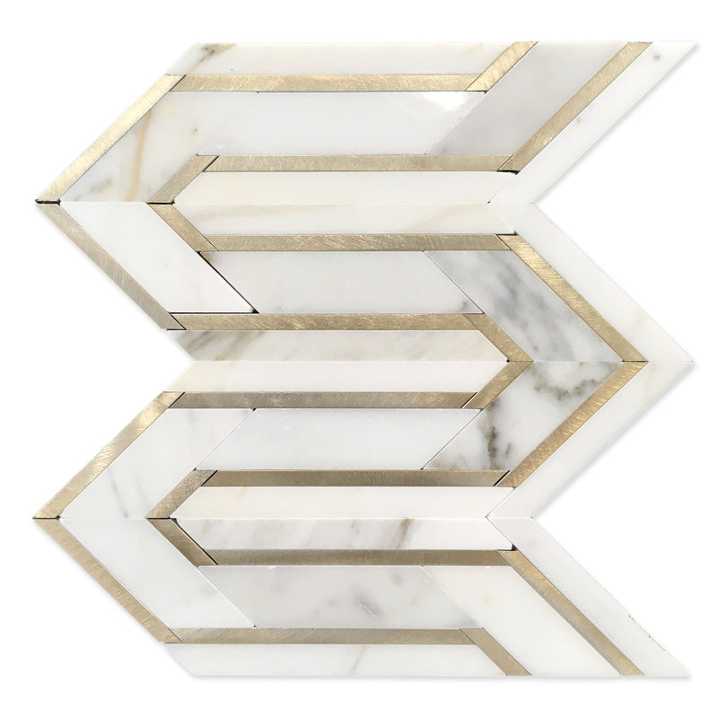 Arrows-Calacatta Gold with Gold Metal Accents 12-in x 9-in Polished Waterjet Mosaic Wall Tile( 3.55 sq. ft. /Box )